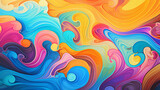 Warna-warna cerah dan bersemangat mengalir dalam pola gelombang abstrak. 