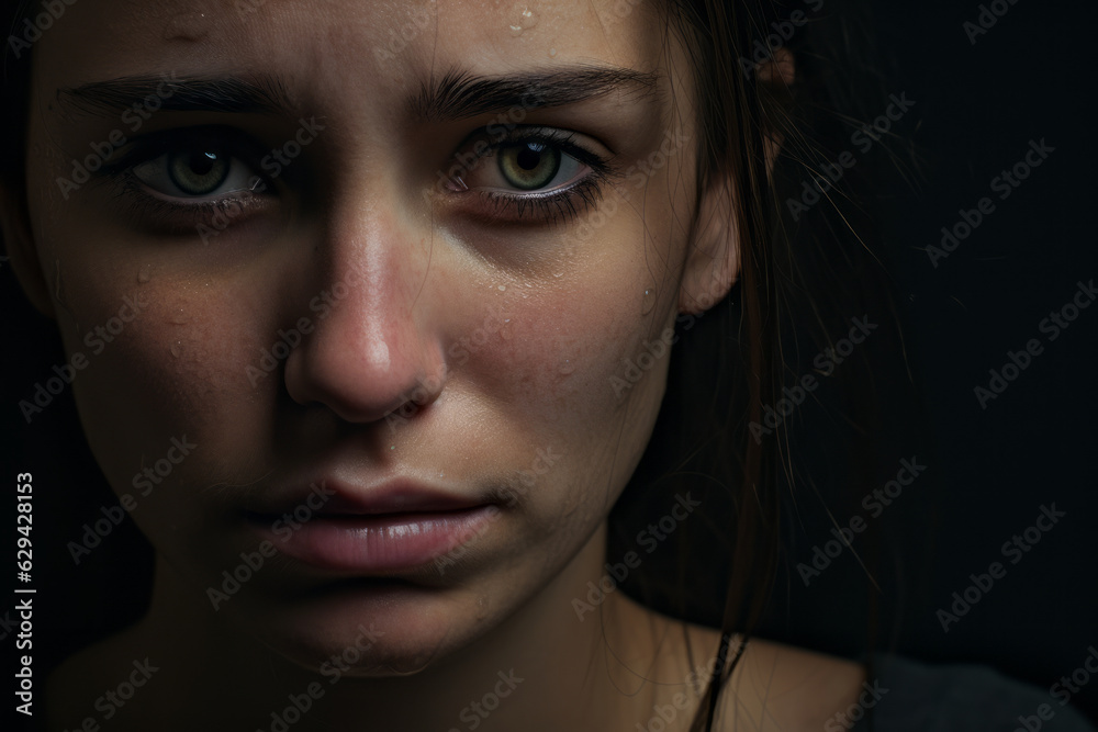 photograph of sad and cry woman face,generative ai