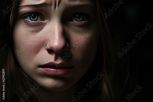 photograph of sad and cry woman face generative ai