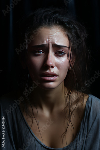 photograph of sad and cry woman face generative ai