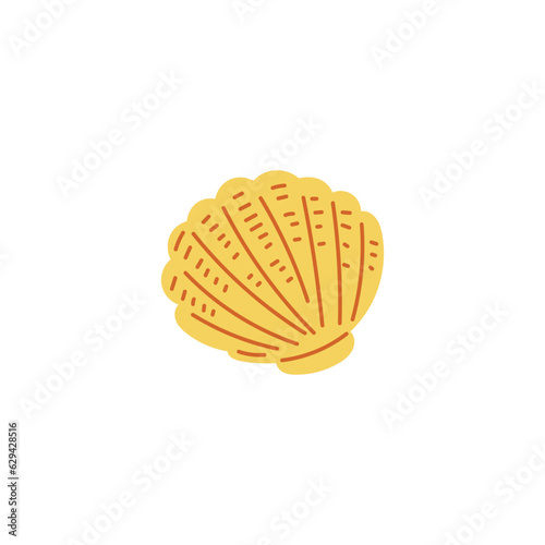 Bright yellow seashell with red lines flat style, vector illustration