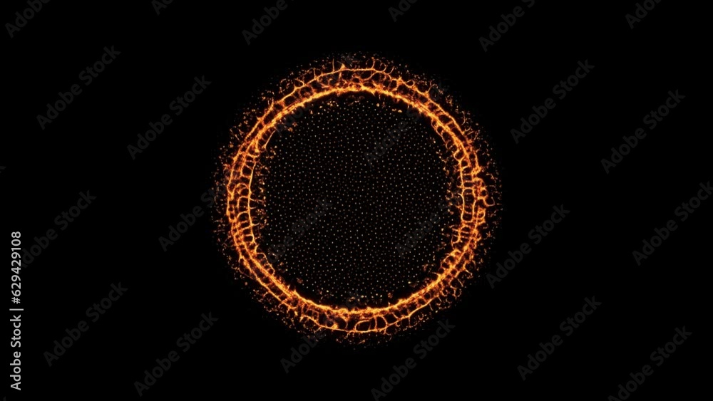 Organic bacterial matter grow root network ring pulsing on black background
