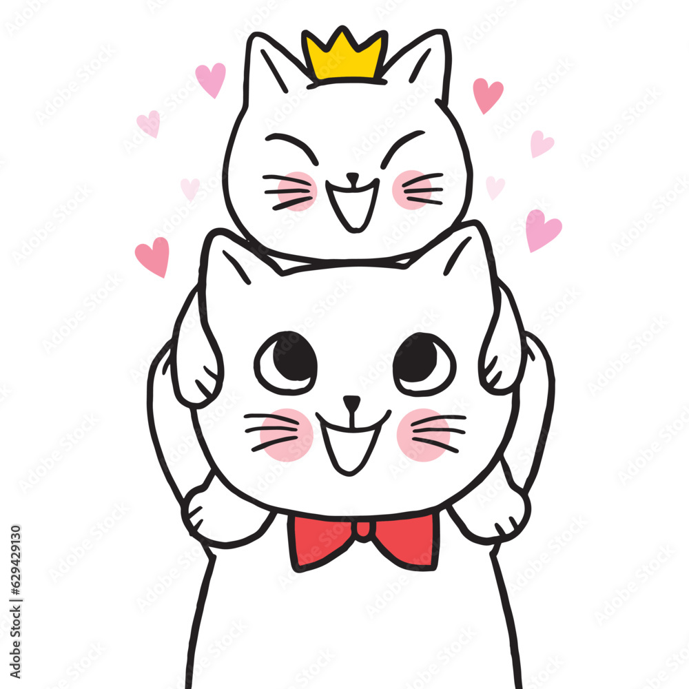 Cartoon cute character cat and baby vecter.