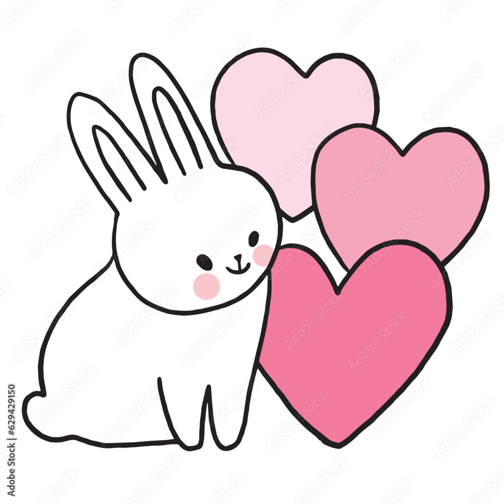 Cartoon cute character white rabbit and heart vector. Cartoon cute character white rabbit and heart vector.