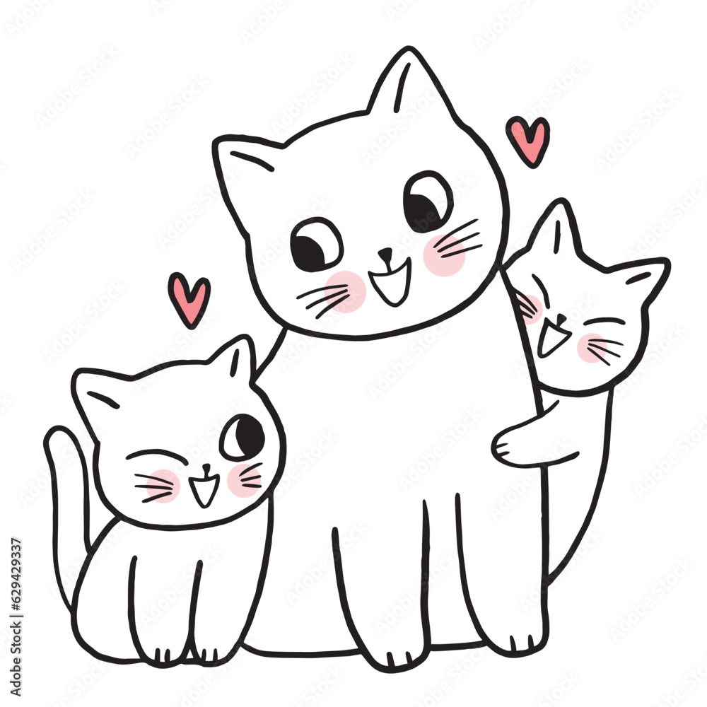 Obraz premium Cartoon cute funny character cat and baby vector.