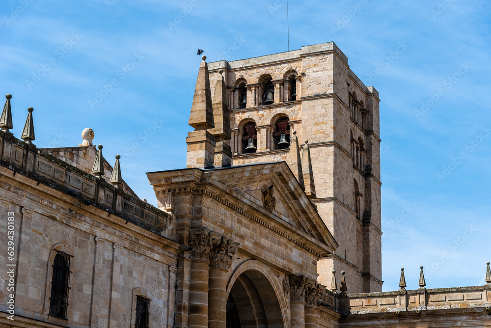 Bell tower and portico of the romanesque Cathedral of Zamora
