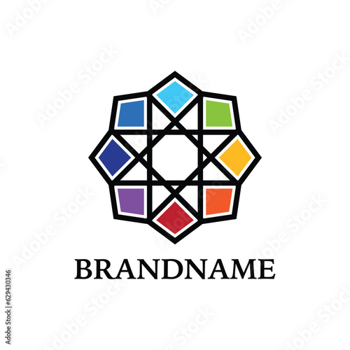 Mosaic Box logo design template. Vector colorful geometric logotype illustration in puzzle style. Graphic rhombus icon label. Modern abstract square symbol badge isolated on background