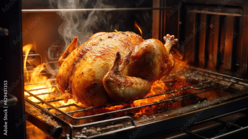 Fototapeta premium roasted chicken on the oven 