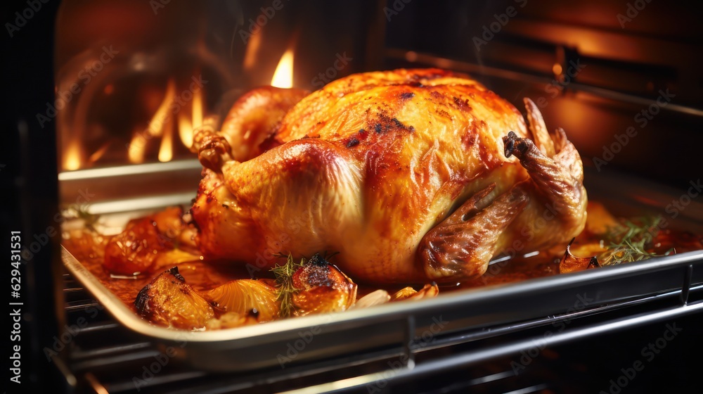 Fototapeta premium roasted chicken on the oven 