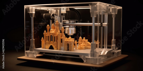 3D Printer Printing Miniature Housing, Generative, AI, Illustration