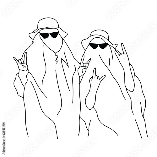 Friendship ghost  line art, halloween charater line art