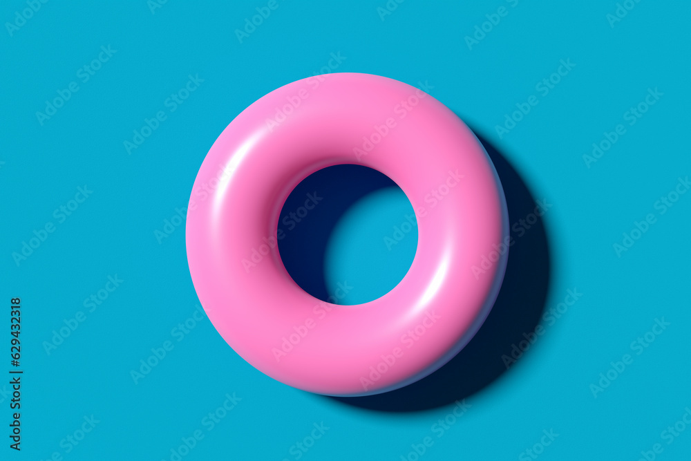 Pink life buoy on blue background. Summer holiday swimming protection concept. Pink life buoy on blue background. Summer holiday swimming protection concept.