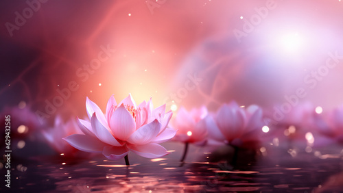 Lotusblüte in rosa im Wasser mit Bokeh in pink Farben als Hintergrund als Poster Nahaufnahme, ai generativ