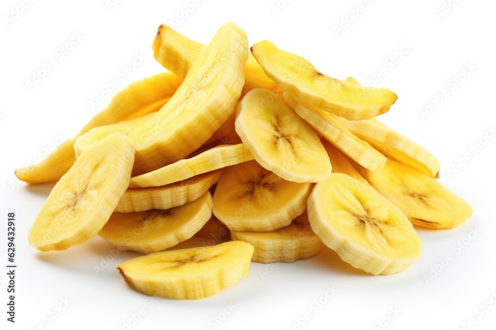 Banana chips on white background. Banana chips on white background.