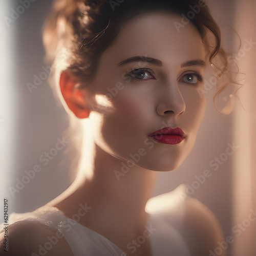 face portrait, perfect rouge skin, glamour, dramatic Rembrandt lighting, glow, shallow DOF, ultra realistic, elegant, highly detailed, intricate, sharp focus, depth of field, f/1. 8, 85mm, medium shot