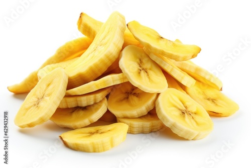 Banana chips on white background. 