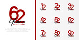 set of anniversary logo flat red color number and black text on white background for celebration