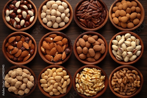 Frame of different kinds of nuts. Cashew, hazelnut, almond, walnut, cedar.