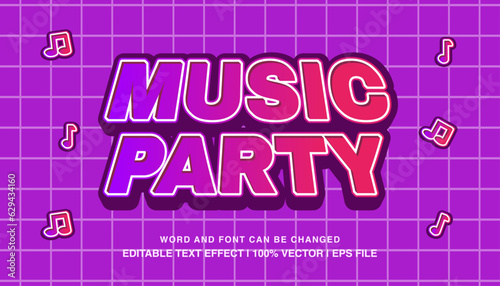 Music party editable text effect template, 3d cartoon retro style typeface, premium vector 