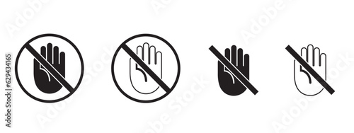 Do not touch icons set. Prohibition sign on the hand. Vector illustration
