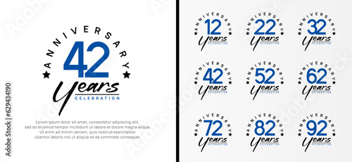 set of anniversary logo flat blue color number and black text on white background for celebration