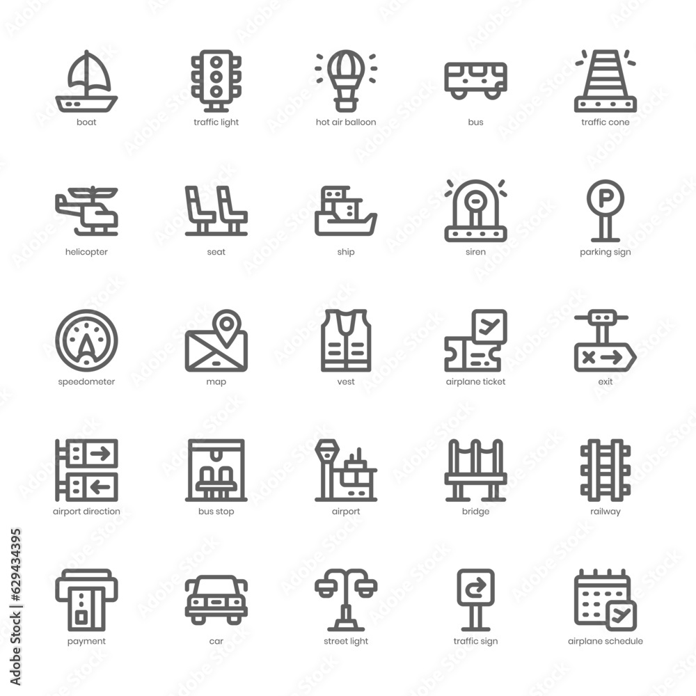 Public Transportation icon pack for your website, mobile, presentation, and logo design. Public Transportation icon outline design. Vector graphics illustration and editable stroke.