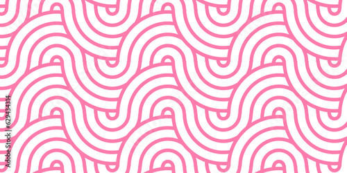 Seamless pink pattern with circles fabric curl backdrop. Seamless overloping pattern with waves pattern with waves and pink geomatices retro background. 