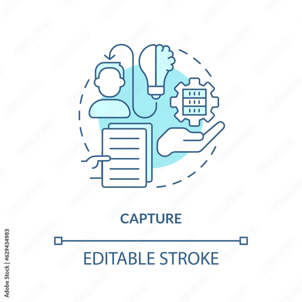 2D editable capture thin line blue icon concept, isolated vector, monochromatic illustration representing knowledge management.