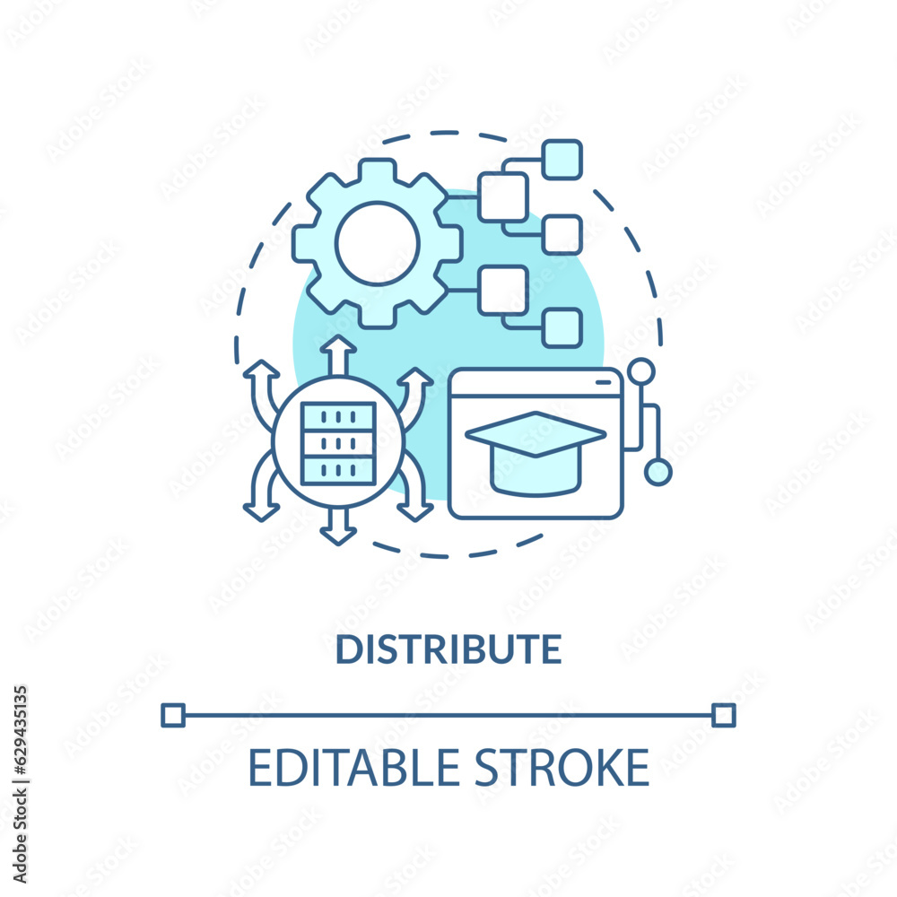2D editable distribute thin line blue icon concept, isolated vector, monochromatic illustration representing knowledge management. 2D editable distribute thin line blue icon concept, isolated vector, monochromatic illustration representing knowledge management.