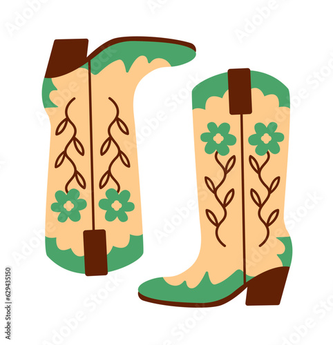 Cowboy bots. Western theme wild west concept..Hand drawn colored vector set. Clipart icons.