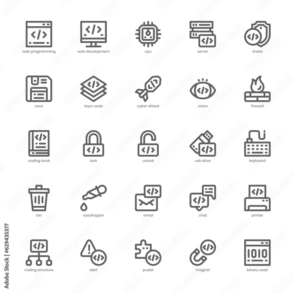 Web Programming icon pack for your website, mobile, presentation, and logo design. Web Programming icon outline design. Vector graphics illustration and editable stroke.