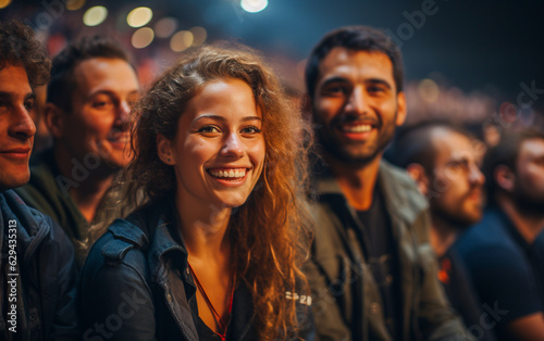 Girl smiles surrounded by the crowd during a concert