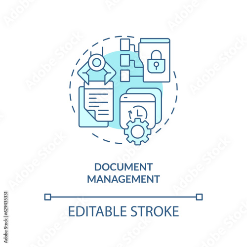 2D editable document management thin line blue icon concept, isolated vector, monochromatic illustration representing knowledge management. © bsd studio