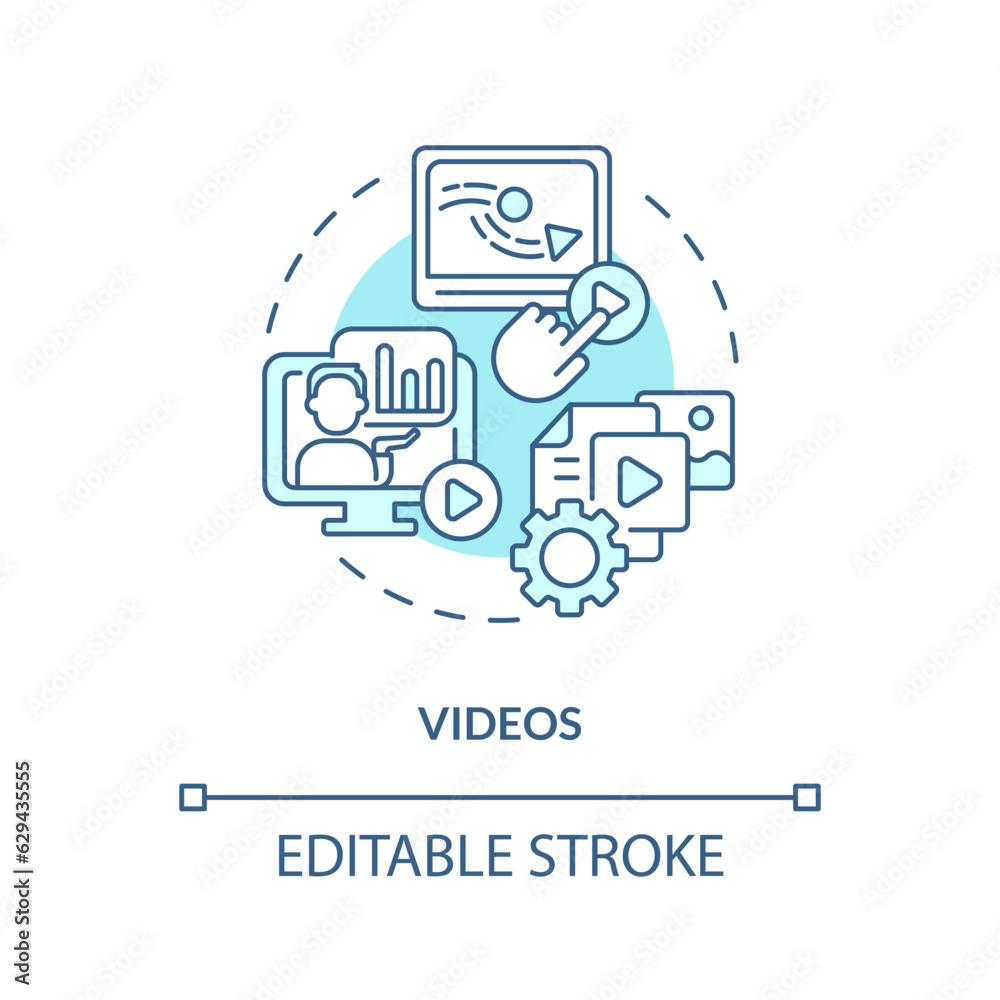 2D editable videos thin line blue icon concept, isolated vector, monochromatic illustration representing knowledge management.