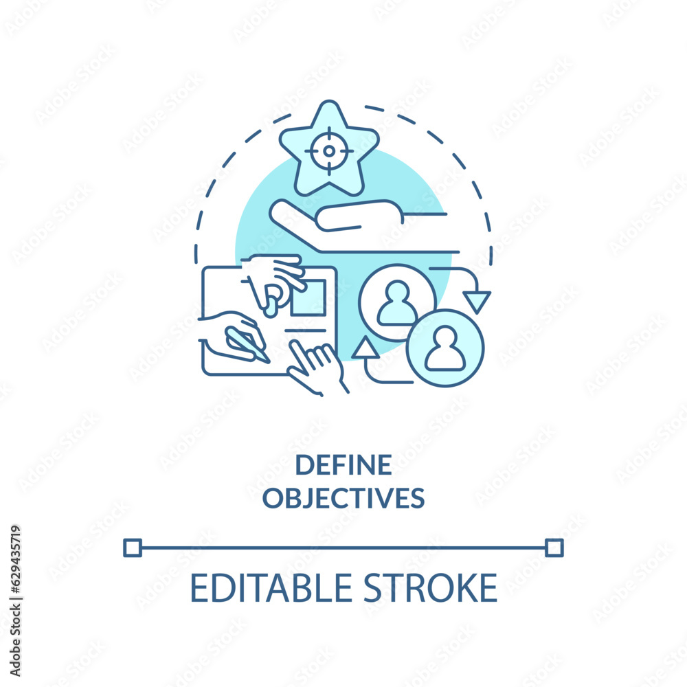 2D editable define objectives thin line blue icon concept, isolated vector, monochromatic illustration representing knowledge management.