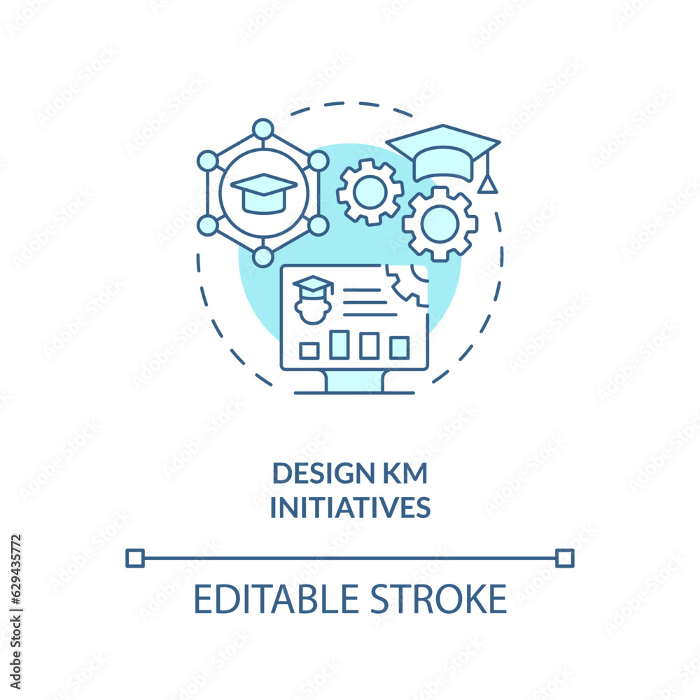 2D editable design KM initiatives line blue icon concept, isolated vector, monochromatic illustration representing knowledge management.