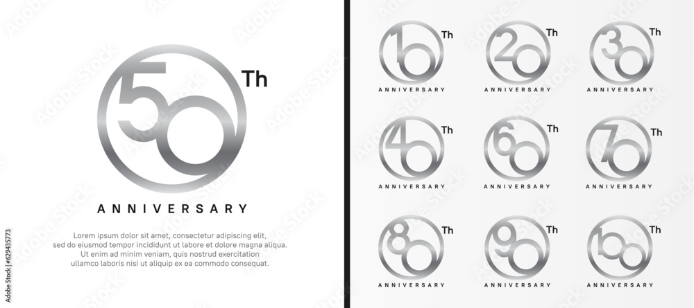 set of anniversary logo silver color number in circle and black text on white background for celebration set of anniversary logo silver color number in circle and black text on white background for celebration