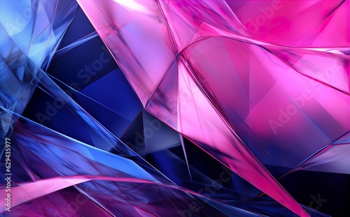 Abstract illustration of glass shards or ice, colored background with neon effect