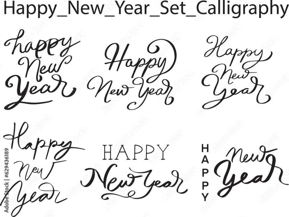 Happy new year quotes font text calligraphy hand written lettering label set group vector illustration 2024 2025 2023 merry christmas xmas december january celebration shopping sale advertisement Happy new year quotes font text calligraphy hand written lettering label set group vector illustration 2024 2025 2023 merry christmas xmas december january celebration shopping sale advertisement