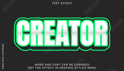 Creator text effect template in 3d design. Text for advertising, branding, business logo