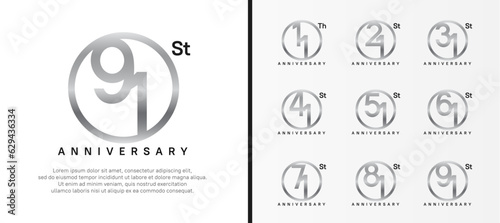 set of anniversary logo silver color number in circle and black text on white background for celebration