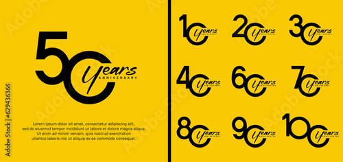 set of anniversary logo black color number on yellow background for celebration