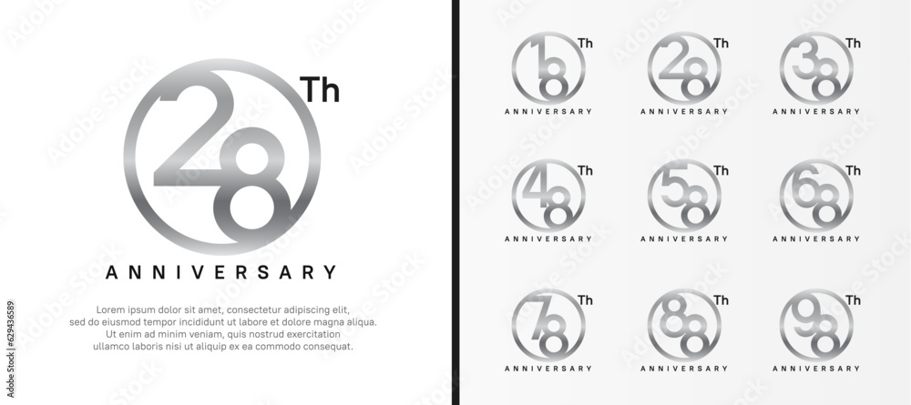 set of anniversary logo silver color number in circle and black text on white background for celebration