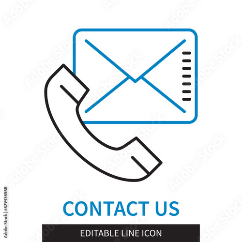 Editable line Contact Us outline icon. Telephone receiver and postal envelope. Editable stroke icon isolated on white background