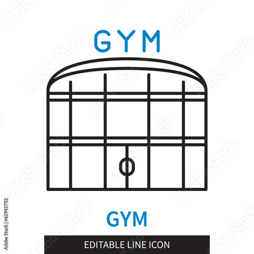 Editable line Gym outline icon. Building for sports and yoga. Editable stroke icon isolated on white background