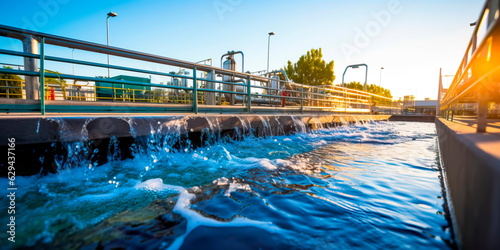 Industrial wastewater treatment plant purifying water before it is discharged. Generative Ai