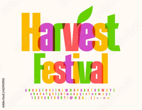 Vector artistic invitation Harvest Festival. Bright Watercolor Font. Trendy Alphabet Letters and Numbers set