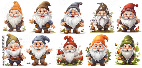 Sticker set of cute gnome with transparent background, png, generated ai photo
