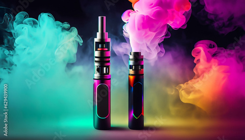 Abstract colorful vape. Electronic cigarette with smoke. Generative AI