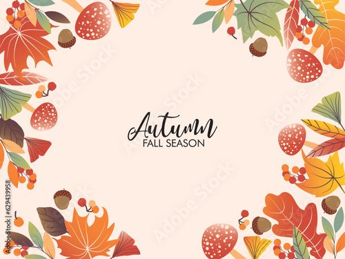 autumn background with leaves. Autumn falling leaves. Autumnal foliage fall and popular leaf flying in wind. Autumn foliage cover template. Autumn design. Templates for placards, banners,